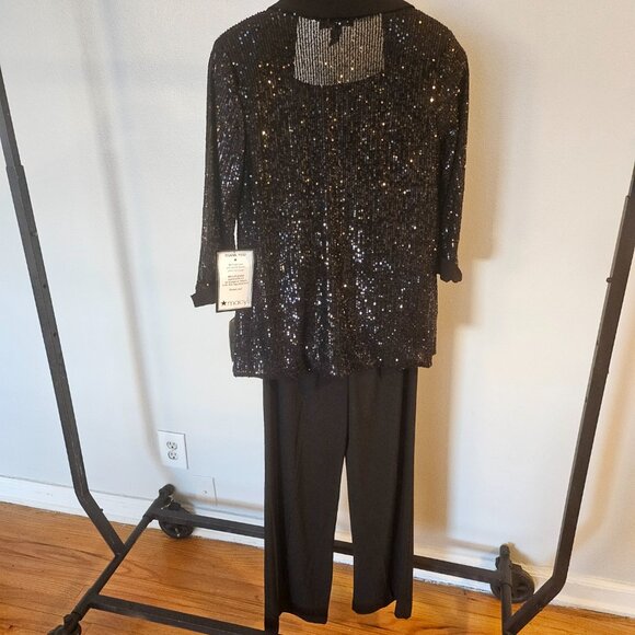 Black Sequined Jacket, Top & Pants Petite 3-Pc(NWT) - Picture 6 of 13